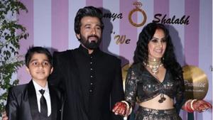 Kamya Punjabi and Shalabh Dang at their wedding reception.(Salilsand/Instagram) Kamya Punjabi and Shalabh Dang at their wedding reception.(Salilsand/Instagram)