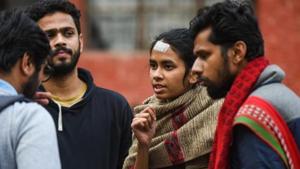 JNUSU president Aishe Ghosh is scheduled to attend a series of events in Kolkata on February 13 and 14, including a march on the streets and two events at JU and Presidency University (PU).(HT PHOTO.)