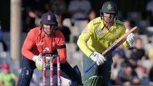 Quinton de Kock of South Africa takes a single.(AP) Quinton de Kock of South Africa takes a single.(AP)