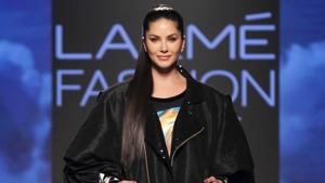 Actor Sunny Leone showcases the creation of Ajio on Day 2 of the Lakme Fashion Week Summer/Resort 2020, in Mumbai. (IANS) Actor Sunny Leone showcases the creation of Ajio on Day 2 of the Lakme Fashion Week Summer/Resort 2020, in Mumbai. (IANS)