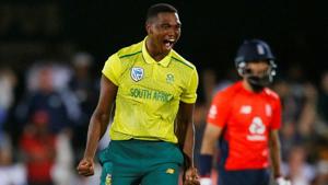 South Africa's Lungi Ngidi celebrates the wicket of England's Moeen Ali(REUTERS) South Africa's Lungi Ngidi celebrates the wicket of England's Moeen Ali(REUTERS)