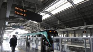 A view of Aqua line metro train at Sector 51 in Noida on its inaugural day, on January 26, 2019.(Sunil Ghosh/HT Photo) A view of Aqua line metro train at Sector 51 in Noida on its inaugural day, on January 26, 2019.(Sunil Ghosh/HT Photo)