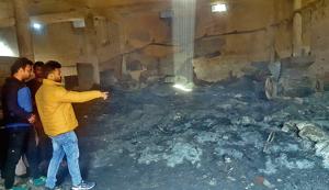 The rubble after the fire at the plastic granule factory in Jugiana village on Friday.(HT PHOTO) The rubble after the fire at the plastic granule factory in Jugiana village on Friday.(HT PHOTO)