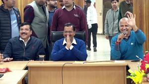 Delhi Chief Minister Arvind Kejriwal along with Deputy CM Manish Sisodia and AAP MP Sanjay Singh during a meeting with newly-elected party MLAs at former's residence, in New Delhi on Wednesday.(ANi photo) Delhi Chief Minister Arvind Kejriwal along with Deputy CM Manish Sisodia and AAP MP Sanjay Singh during a meeting with newly-elected party MLAs at former's residence, in New Delhi on Wednesday.(ANi photo)
