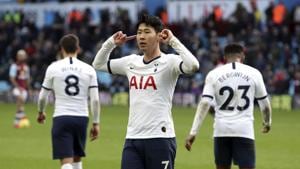 Tottenham Hotspur's Son Heung-min celebrates scoring against Aston Villa.(AP) Tottenham Hotspur's Son Heung-min celebrates scoring against Aston Villa.(AP)