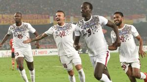 Mohun Bagan player Papa Babacar Diawara seen in action.(HT Photo) Mohun Bagan player Papa Babacar Diawara seen in action.(HT Photo)