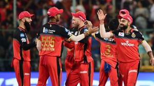 File image of RCB players celebrating after taking a wicket.(PTI) File image of RCB players celebrating after taking a wicket.(PTI)
