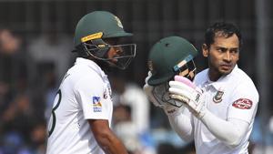 Bangladesh's Mushfiqur Rahim, right, and Mehidy Hasan.(AP) Bangladesh's Mushfiqur Rahim, right, and Mehidy Hasan.(AP)