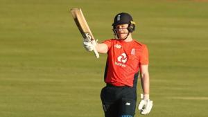 England's Eoin Morgan celebrates his half century.(REUTERS) England's Eoin Morgan celebrates his half century.(REUTERS)
