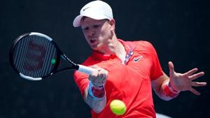 Britain's Kyle Edmund in action during the match against Serbia's Dusan Lajovic.(REUTERS) Britain's Kyle Edmund in action during the match against Serbia's Dusan Lajovic.(REUTERS)
