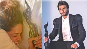 Ranveer Singh posted a picture of Deepika Padukone holding his Filmfare trophy. Ranveer Singh posted a picture of Deepika Padukone holding his Filmfare trophy.