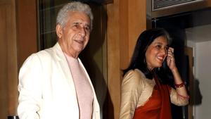 Naseeruddin Shah with wife and actress Ratna Pathak at an event. Naseeruddin Shah with wife and actress Ratna Pathak at an event.