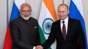 Russian President Vladimir Putin with Prime Minister Narendra Modi during their meeting on the sideline of the 11th edition of the BRICS Summit, in Brasilia, Brazil in November 2019.(Reuters File Photo) Russian President Vladimir Putin with Prime Minister Narendra Modi during their meeting on the sideline of the 11th edition of the BRICS Summit, in Brasilia, Brazil in November 2019.(Reuters File Photo)