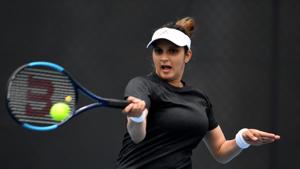 Sania Mirza plays a forehand shot during her first round doubles match on day four of the 2020 Hobart International at the Domain Tennis Centre(Getty Images) Sania Mirza plays a forehand shot during her first round doubles match on day four of the 2020 Hobart International at the Domain Tennis Centre(Getty Images)