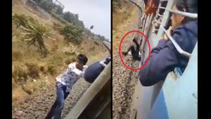 He eventually stands up at the end of the clip and appears to be unhurt as onlookers gasp in horror.(Twitter/@PiyushGoyalOffc) He eventually stands up at the end of the clip and appears to be unhurt as onlookers gasp in horror.(Twitter/@PiyushGoyalOffc)