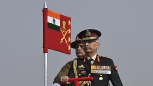 Army chief Gen M M Naravane during the 72nd Army Day Parade at the Parade Ground Delhi Cantt. in New Delhi.(Vipin Kumar /HT PHOTO) Army chief Gen M M Naravane during the 72nd Army Day Parade at the Parade Ground Delhi Cantt. in New Delhi.(Vipin Kumar /HT PHOTO)