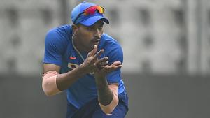 Hardik Pandya during a training session.(PTI) Hardik Pandya during a training session.(PTI)