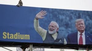 A hoarding welcoming U.S. President Donald Trump ahead of his visit to Ahmedabad, Wednesday, Feb. 19, 2020.(AP) A hoarding welcoming U.S. President Donald Trump ahead of his visit to Ahmedabad, Wednesday, Feb. 19, 2020.(AP)
