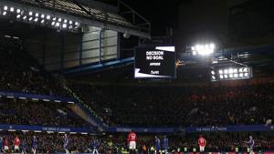 General view as the big screen displays a VAR decision to disallow a goal(REUTERS) General view as the big screen displays a VAR decision to disallow a goal(REUTERS)