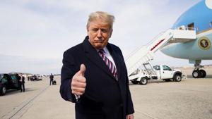 US President Donald Trump gestures to reporters as he departs Washington for campaign travel to California from Joint Base Andrews in Maryland, US.(REUTERS) US President Donald Trump gestures to reporters as he departs Washington for campaign travel to California from Joint Base Andrews in Maryland, US.(REUTERS)