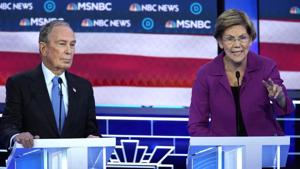 Senator Elizabeth Warren speaks as former New York City Mayor Michael Bloomberg listens during the ninth Democratic 2020 U.S. Presidential candidates debate.(REUTERS) Senator Elizabeth Warren speaks as former New York City Mayor Michael Bloomberg listens during the ninth Democratic 2020 U.S. Presidential candidates debate.(REUTERS)