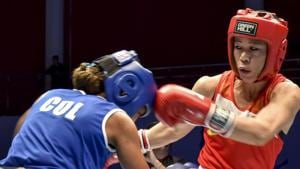India's Mary Kom (51kg) during a bout with Colombia's Valencia Victoria at AIBA's Women's World Championship, in Ulan-Ude, Russia.(PTI) India's Mary Kom (51kg) during a bout with Colombia's Valencia Victoria at AIBA's Women's World Championship, in Ulan-Ude, Russia.(PTI)