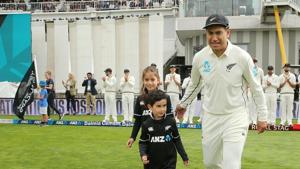 Cricket - New Zealand v India - First Test - Basin Reserve, Wellington, New Zealand - February 21, 2020 New Zealand's Ross Taylor with his children before the match. Taylor gets set to bring up 100 Tests for New Zealand(REUTERS) Cricket - New Zealand v India - First Test - Basin Reserve, Wellington, New Zealand - February 21, 2020 New Zealand's Ross Taylor with his children before the match. Taylor gets set to bring up 100 Tests for New Zealand(REUTERS)