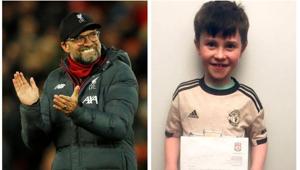 Jurgen Klopp sends reply 10-year-old Man Utd fan.(Reuters/Twitter) Jurgen Klopp sends reply 10-year-old Man Utd fan.(Reuters/Twitter)