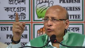 Senior Congress leader Abhishek Manu Singhvi interacts with media at West Bengal Pradesh Congress office in Kolkata on Saturday(PTI Photo) Senior Congress leader Abhishek Manu Singhvi interacts with media at West Bengal Pradesh Congress office in Kolkata on Saturday(PTI Photo)