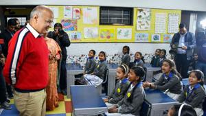 Delhi Dy CM Manish Sisodia interacts with schoolchildren at a 'happiness class' during his visit to a government school at Vinod Nagar, in New Delhi, Saturday, Feb. 22, 2020. US First Lady Melania Trump is likely to visit a Delhi government school and interact with students on February 25 to observe happiness curriculum.(PTI) Delhi Dy CM Manish Sisodia interacts with schoolchildren at a 'happiness class' during his visit to a government school at Vinod Nagar, in New Delhi, Saturday, Feb. 22, 2020. US First Lady Melania Trump is likely to visit a Delhi government school and interact with students on February 25 to observe happiness curriculum.(PTI)