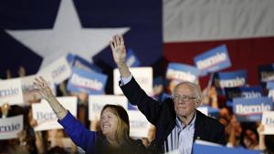 Democratic presidential candidate Sen. Bernie Sanders, I-Vt., right, with his wife Jane, attends a campaign event in San Antonio, Saturday, Feb. 22, 2020. (AP Photo/Eric Gay)(AP) Democratic presidential candidate Sen. Bernie Sanders, I-Vt., right, with his wife Jane, attends a campaign event in San Antonio, Saturday, Feb. 22, 2020. (AP Photo/Eric Gay)(AP)