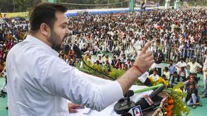 Rashtriya Janata Dal ‘sTejashwi Yadav kickstarted his 'Berozgari Hatao Yatra’ in Patna on Sunday.(PTI Photo) Rashtriya Janata Dal ‘sTejashwi Yadav kickstarted his 'Berozgari Hatao Yatra’ in Patna on Sunday.(PTI Photo)