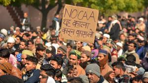 Aligarh: Protestors participate in a demonstration against CAA and NRC at Shahjamal Eidgah in Aligarh.(PTI) Aligarh: Protestors participate in a demonstration against CAA and NRC at Shahjamal Eidgah in Aligarh.(PTI)