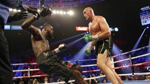 Tyson Fury knocks down Deontay Wilder during the fight.(REUTERS) Tyson Fury knocks down Deontay Wilder during the fight.(REUTERS)
