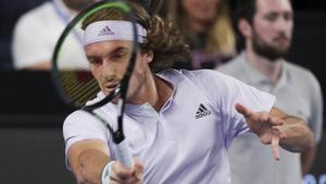 Stefanos Tsitsipas of Greece plays a shot against Felix Auger-Aliassime of Canada.(AP) Stefanos Tsitsipas of Greece plays a shot against Felix Auger-Aliassime of Canada.(AP)