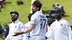 India's Ishant Sharma after dismissing New Zealand's Tim Southee.(AP) India's Ishant Sharma after dismissing New Zealand's Tim Southee.(AP)