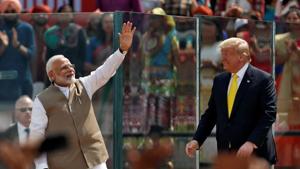Prime Minister Narendra Modi with US President Donald Trump as they attend the Prime Minister Narendra Modi with US President Donald Trump as they attend the