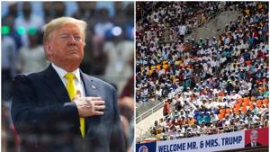 The Motera stadium in Ahmedabad saw a turnout of around one lakh people on Monday.(Reuters) The Motera stadium in Ahmedabad saw a turnout of around one lakh people on Monday.(Reuters)