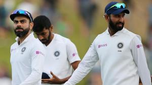 India's Virat Kohli after the match with teammates.(REUTERS) India's Virat Kohli after the match with teammates.(REUTERS)