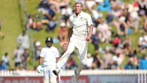 New Zealand's Kyle Jamieson reacts during the match(REUTERS) New Zealand's Kyle Jamieson reacts during the match(REUTERS)