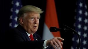 US President Donald Trump speaks during a news conference in New Delhi, on Tuesday.(Reuters Photo) US President Donald Trump speaks during a news conference in New Delhi, on Tuesday.(Reuters Photo)
