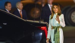 New Delhi: First Lady Melania Trump waves at media personnel upon her arrival at the AFS Palam in New Delhi(PTI) New Delhi: First Lady Melania Trump waves at media personnel upon her arrival at the AFS Palam in New Delhi(PTI)