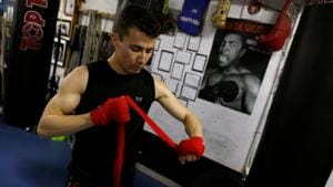 Boxer Farid Walizadeh is seen during a training session in Lisbon, Portugal February 19, 2020.(REUTERS/Rafael Marchante) Boxer Farid Walizadeh is seen during a training session in Lisbon, Portugal February 19, 2020.(REUTERS/Rafael Marchante)