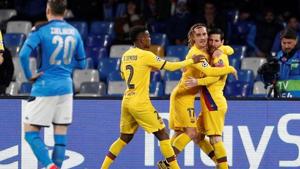 Barcelona's Antoine Griezmann celebrates scoring their first goal with Lionel Messi and teammates(REUTERS) Barcelona's Antoine Griezmann celebrates scoring their first goal with Lionel Messi and teammates(REUTERS)