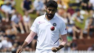 India's Jasprit Bumrah turns to bowl against New Zealand.(AP) India's Jasprit Bumrah turns to bowl against New Zealand.(AP)