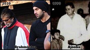 Amitabh Bachchan and Ranbir Kapoor on sets of Brahmastra.