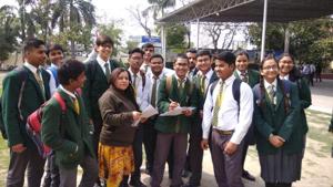 Students of St Teresa’s college, Aashiana branch after writing class 10 exam(HT) Students of St Teresa’s college, Aashiana branch after writing class 10 exam(HT)