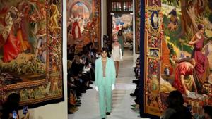 Models present creations by designer Bruno Sialelli as part of his Fall/Winter 2020/21 women's ready-to-wear collection show for fashion house Lanvin during the Paris Fashion Week in Paris.(REUTERS) Models present creations by designer Bruno Sialelli as part of his Fall/Winter 2020/21 women's ready-to-wear collection show for fashion house Lanvin during the Paris Fashion Week in Paris.(REUTERS)