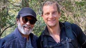 Rajinikanth with Bear Grylls. Discovery has signed the actor for the first episode of the new format series Into The Wild with Bear Grylls.(PTI) Rajinikanth with Bear Grylls. Discovery has signed the actor for the first episode of the new format series Into The Wild with Bear Grylls.(PTI)