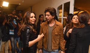 Shah Rukh Khan and Gauri at an event at her store in Mumbai.(Varinder Chawla)